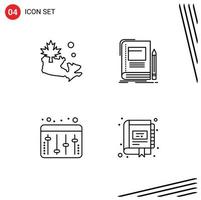 4 Universal Line Signs Symbols of map audio book notebook book Editable Vector Design Elements