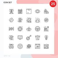 Mobile Interface Line Set of 25 Pictograms of handbag luggage box view shipping Editable Vector Design Elements