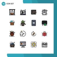 Group of 16 Flat Color Filled Lines Signs and Symbols for desktop computer dad strategy business Editable Creative Vector Design Elements