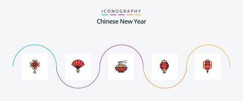 Chinese New Year Line Filled Flat 5 Icon Pack Including newyear. new. newyear. chinese. chinese vector