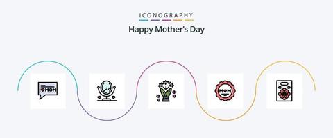 paquete de 5 íconos planos llenos de la línea del día de la madre feliz que incluye. regalo. regalo. amar. mamá vector