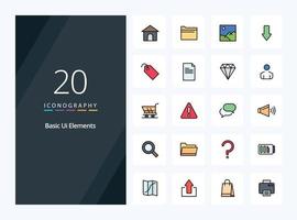 20 Basic Ui Elements line Filled icon for presentation vector