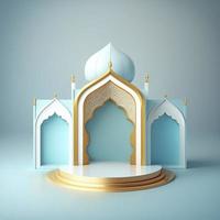 Ilustración de representación 3d del escenario de la mezquita para exhibición de productos de podio o ramadán foto