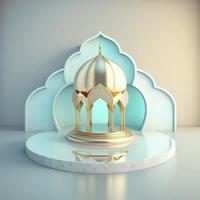 Islamic ramadan podium background of futuristic and modern 3d realistic mosque with scene and stage for product display photo
