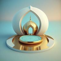 Realistic 3d modern islamic background of futuristic mosque with podium scene and stage for product display photo