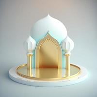 Islamic ramadan podium background of futuristic and modern 3d realistic mosque with scene and stage for product display photo