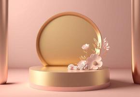 pink abstract 3d podium illustration with pedestal for displaying products photo