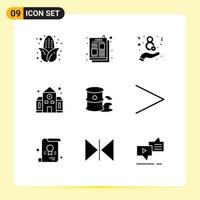 Modern Set of 9 Solid Glyphs Pictograph of pollution environment eight barrels building Editable Vector Design Elements