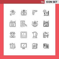 Modern Set of 16 Outlines and symbols such as calendar lamp boomerang key idea Editable Vector Design Elements