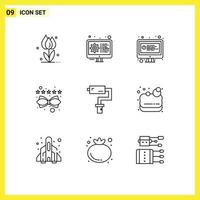 Set of 9 Vector Outlines on Grid for paint roller lead settings management chat Editable Vector Design Elements