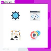 Group of 4 Modern Flat Icons Set for gear candles setting interface search engine light Editable Vector Design Elements