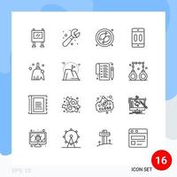 paquete de iconos de vector de stock de 16 signos y símbolos de línea para elementos de diseño de vector editables de dispositivo móvil de camping de pausa limpia