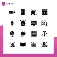 Pictogram Set of 16 Simple Solid Glyphs of search optimization education media student Editable Vector Design Elements