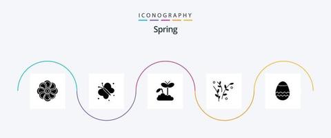 Spring Glyph 5 Icon Pack Including egg. spring. growth. plant. leaf vector