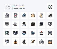 escuela y aprendizaje paquete de iconos rellenos de 25 líneas que incluye libro. laboratorio. globo. educación. conocimiento vector