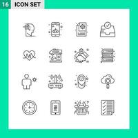 grupo de símbolos de iconos universales de 16 contornos modernos de configuración de bandeja de entrada móvil de buzón de corazón elementos de diseño vectorial editables vector