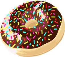 A piece of donut decorated with dark chocolate and sparkles png