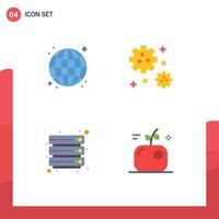 Set of 4 Vector Flat Icons on Grid for globe files web space apple Editable Vector Design Elements