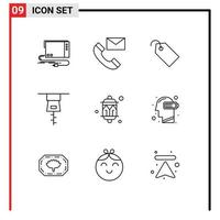 Pack of 9 creative Outlines of decoration zipper contacts clothing label Editable Vector Design Elements