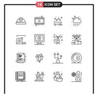 Group of 16 Modern Outlines Set for roulette measurement data measure weather Editable Vector Design Elements