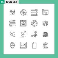 Outline Pack of 16 Universal Symbols of fitness lock biology gdpr document Editable Vector Design Elements