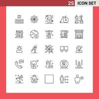 paquete de iconos vectoriales de 25 líneas y símbolos para vehículos más limpios, dieta, transporte, bicicleta, elementos de diseño vectorial editables vector