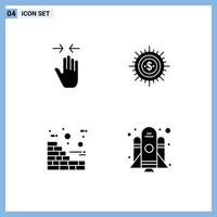Mobile Interface Solid Glyph Set of 4 Pictograms of hand flow arrow budget ways Editable Vector Design Elements
