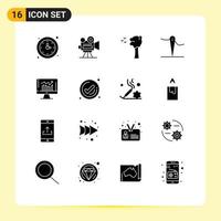 16 Thematic Vector Solid Glyphs and Editable Symbols of report business video sew handmade Editable Vector Design Elements