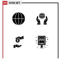 Pack of 4 Modern Solid Glyphs Signs and Symbols for Web Print Media such as earth bureaucracy biosphere power board Editable Vector Design Elements