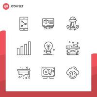 Set of 9 Vector Outlines on Grid for idea bulb night user interface Editable Vector Design Elements