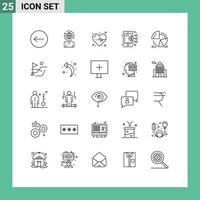 Mobile Interface Line Set of 25 Pictograms of analytics pie heart chart smartphone Editable Vector Design Elements