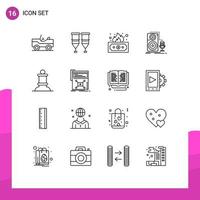 Pack of 16 Modern Outlines Signs and Symbols for Web Print Media such as bishop record risky microphone live Editable Vector Design Elements