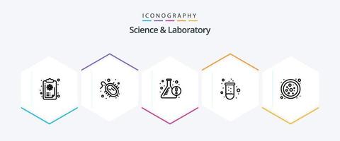 paquete de iconos de ciencia de 25 líneas que incluye conexión. tubo. cubilete. tubo de ensayo. experimento vector