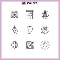 Pack of 9 creative Outlines of confuse brain submarine residence bathyscaphe technology Editable Vector Design Elements