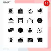 Group of 16 Modern Solid Glyphs Set for radioactive pipe fund party moon Editable Vector Design Elements