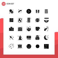 Pack of 25 Modern Solid Glyphs Signs and Symbols for Web Print Media such as math calculator up travel binoculars Editable Vector Design Elements