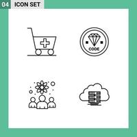 4 User Interface Line Pack of modern Signs and Symbols of trolley physicists code development scientists Editable Vector Design Elements