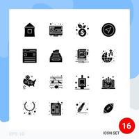 16 User Interface Solid Glyph Pack of modern Signs and Symbols of communication pointer marketing map finance Editable Vector Design Elements