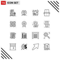 Pictogram Set of 16 Simple Outlines of grid construction identity bridge sales Editable Vector Design Elements