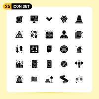 25 Thematic Vector Solid Glyphs and Editable Symbols of cone language internet learning back Editable Vector Design Elements