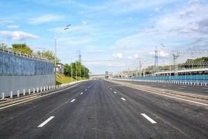 New traffic intersection road construction site. Development of transport infrastructure junction, improvement highway. Overpopulation problem. Erection overpass of city photo