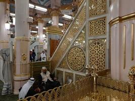 Medina, Saudi Arabia, Dec 2022 - Beautiful night view of Rawdah in Masjid Al Nabawi, Madinah. photo