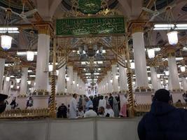 Medina, Saudi Arabia, Dec 2022 - Beautiful night view of Rawdah in Masjid Al Nabawi, Madinah. photo