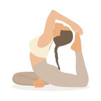 Yoga King Pigeon Pose young woman in Rajakapotasana posture. Pastel brown colors. Isolated white background. vector