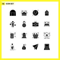 16 signos de glifos sólidos universales símbolos de idea lectura servicio bolsa de estudio elementos de diseño vectorial editables vector