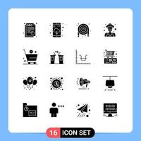 Pack of 16 Modern Solid Glyphs Signs and Symbols for Web Print Media such as minus commerce plumber cart man Editable Vector Design Elements