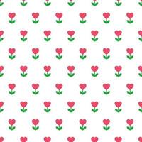 Red and green heart flower cute simple graphics, seamless pattern. vector
