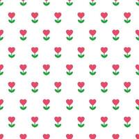 Red and green heart flower cute simple graphics, seamless pattern. vector