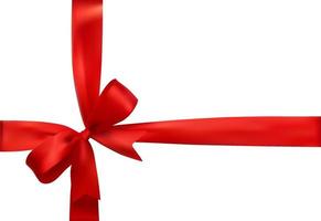 Red bow, ribbon. Gift box realistic vector illustration, holiday decoration.