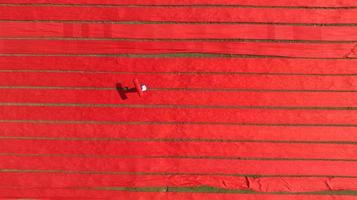 Drying red fabric in Bangladesh photo